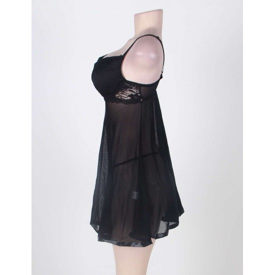 Black Plus Size Comfy Transparent Lingerie