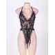 Black Plus Size Floral Motif Teddy With Wrist Restraints