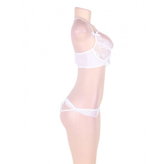 White Strappy Lace Bra and Panty Set with