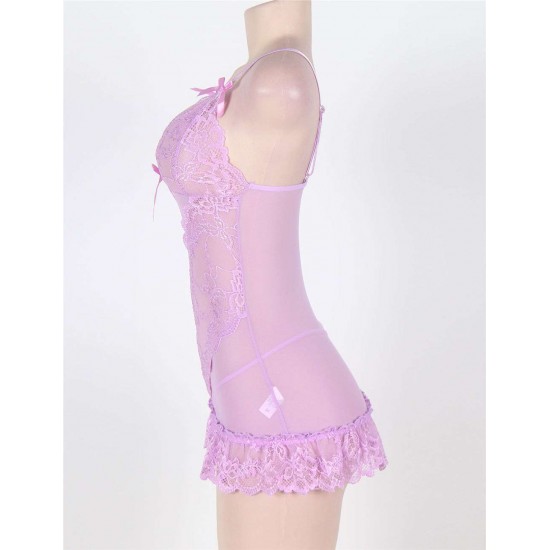 Hot Sexy Purple Plus Size Floral Lace Babydoll