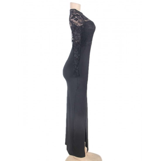 Black Lace Long Sleeve Evening Dress