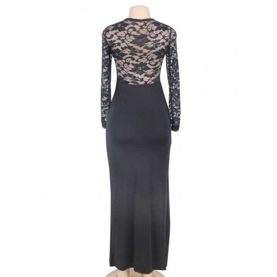 Plus size Sexy Black Lace Trim party gown