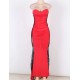 Plus Size Long Strapless Ruffle Floral Red Prom Dresses