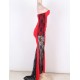 Plus Size Long Strapless Ruffle Floral Red Prom Dresses