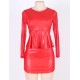 Mesh Inset Peplum Red Top and Skirt