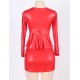 Mesh Inset Peplum Red Top and Skirt