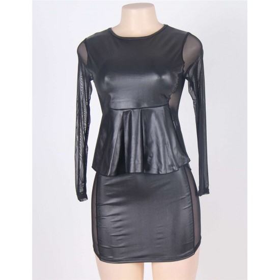 Mesh Inset Peplum Top and Skirt