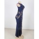 Plus Size Lace Panel Ruffle Dark Blue Maxi Dress