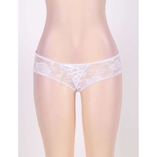 Sexy Open Crotch Strappy White Plus Size Lace Panties