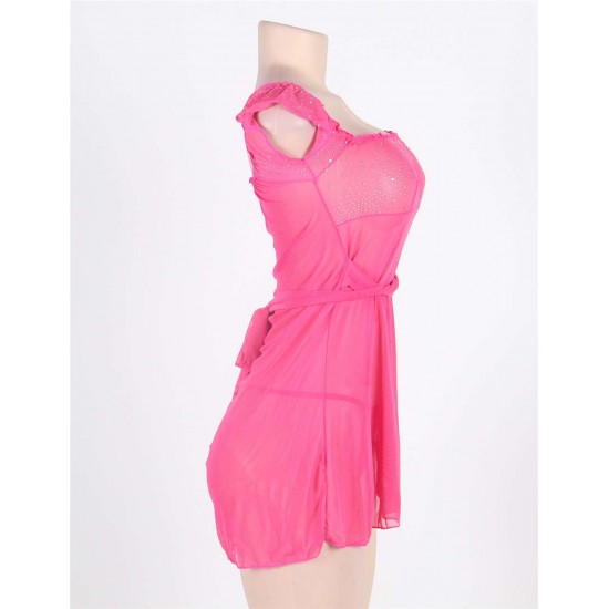 Pink Plus Size Mini Babydoll Dress With Narrow Sleeve