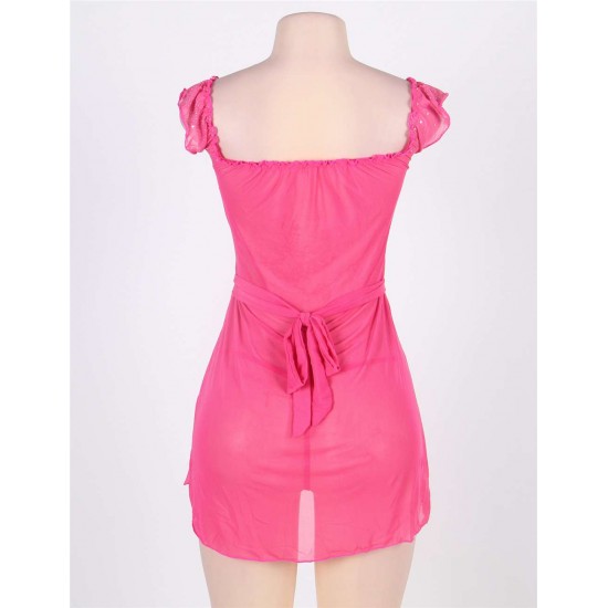 Pink Plus Size Mini Babydoll Dress With Narrow Sleeve