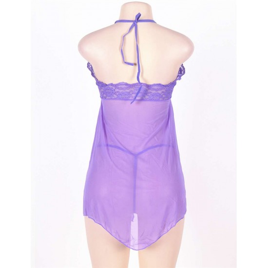 Purple Plus Size Halter Lace Top Babydoll