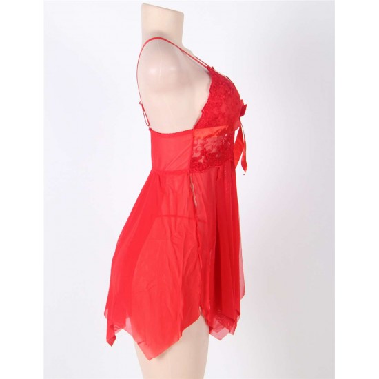 Red Flirty Lace and Microfiber Plus Size Babydoll