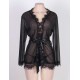 Plus Size Black Lace Trim Robe With Thong