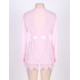 Plus Size Pink Lace Trim Robe With Thong