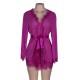 Sheer Lace Trim Purple Robe With Thong