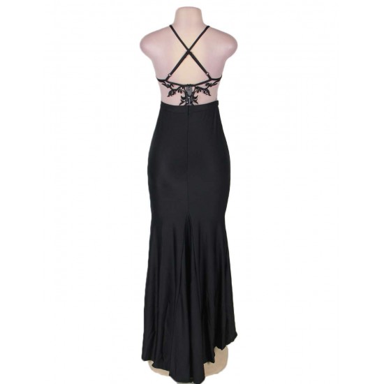 Black Embroidery Halter Evening Gown