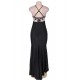 Plus Size Black Embroidery Halter Evening Gown