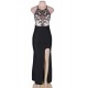 Plus Size Black Embroidery Halter Evening Gown