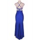 Blue Embroidery Elegant Slit Evening Dress