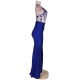 Plus Size Blue Embroidery Elegant Slit Evening Dress