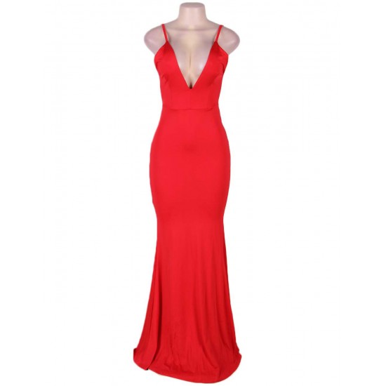 Red Erotic Mermaid Backless Formal Dress