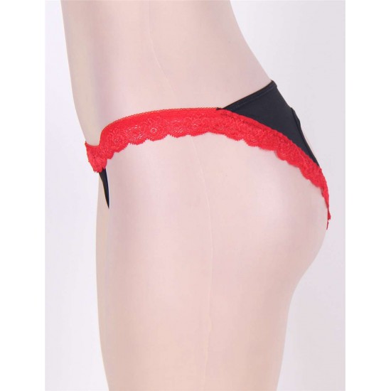 Plus Size Red Lace Black Open Panty