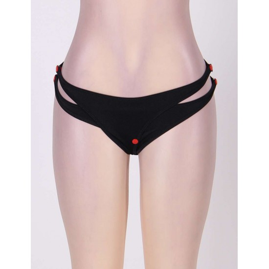 Sexy Crotchless Double Strap Thong With Red Button