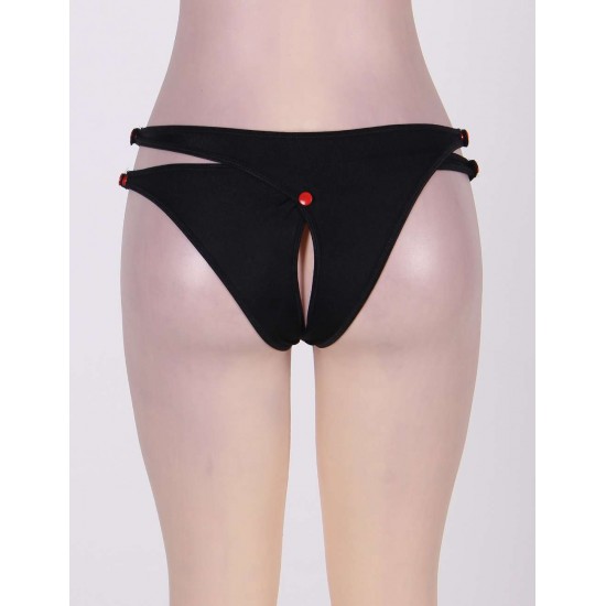 Sexy Crotchless Double Strap Thong With Red Button