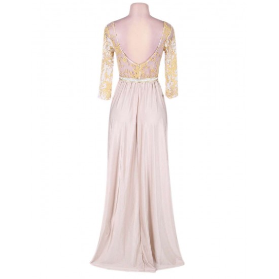 Plus Size Apricot Transparent Embroidery Gown