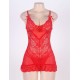 Bright Red Sexy Plus Size Floral Lace Babydoll