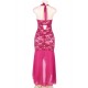 Plus Size Rosy Halter Long Mesh And Lace Dress