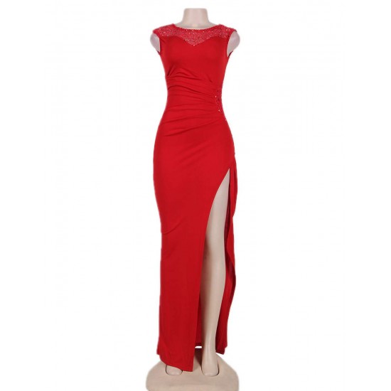 Plus Size Elegant Red Side Lace Detail Ruched Dress