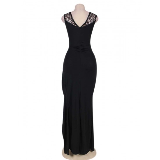 Elegant Black Slit Side Ruched Dress