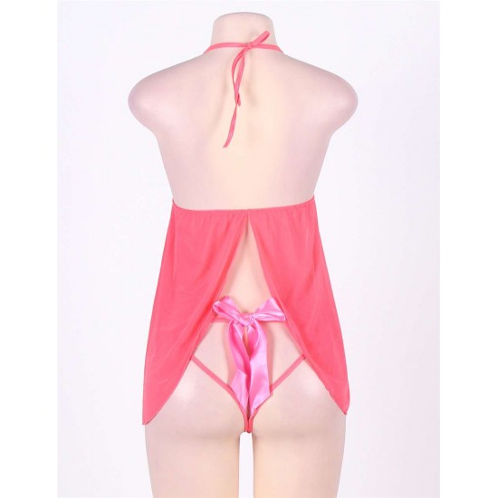 Pink Open Cup Satin Bows Babydoll 