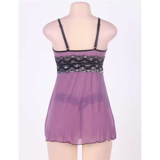 Camisole Purple Lace Sexy Babydoll With G string