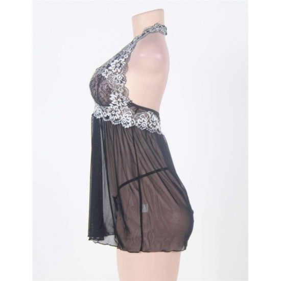 Black Open Back Ravishing Halter Lingerie