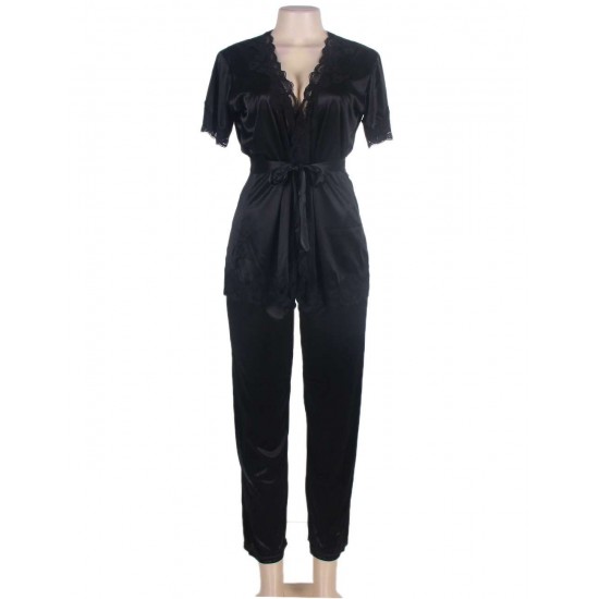 Three-Piece Satin Pajama Set