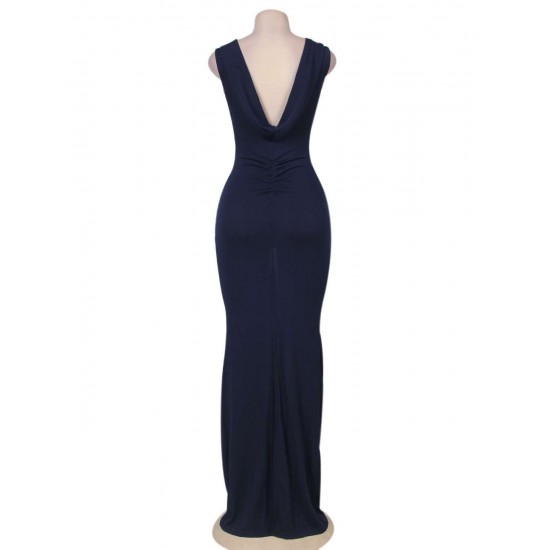 Navy Shimmering Sequins Pleated Maxi Dress