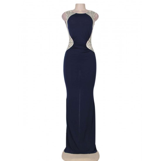 Navy Shimmering Sequins Pleated Maxi Dress