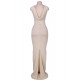 Cream-coloured Shimmering Sequins Pleated Maxi Dress