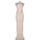 Cream-coloured Shimmering Sequins Pleated Maxi Dress