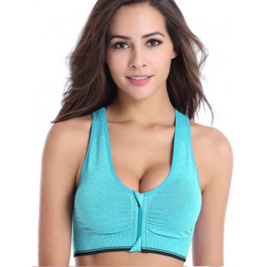 Zip-up Cyan Sport Bra