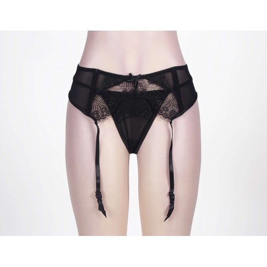 Black Sexy Transparent Lace Garter Panty