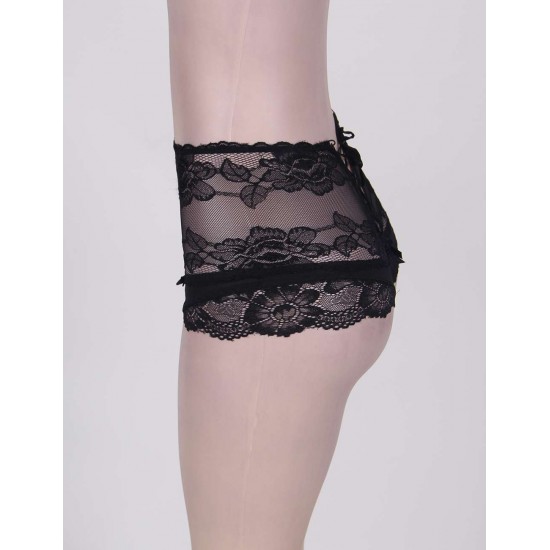 Black High Waist Strappy Floral Lace Panty