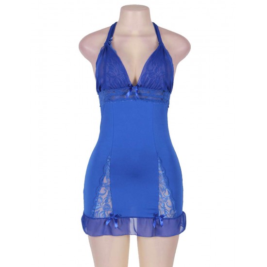 Sexy Knee-length Blue Lace Babydoll