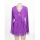 Purple Sheer Mesh And Eyelash Lace Robe Set