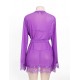 Purple Sheer Mesh And Eyelash Lace Robe Set