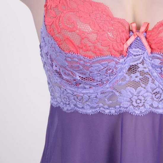 Purple And Pink Lace Cup Babydoll Set