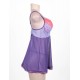 Plus Size Purple And Pink Lace Cup Babydoll Set